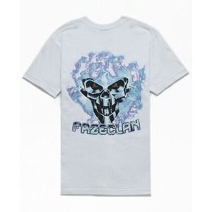 FaZe Clan‎ T Shirt Medium White Skull Robot Print Short Sleeve Cotton Crewneck